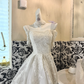 White Off-the-Shoulder Exquisite Embroidered Waist-Cinched Full Flared Skirt Long Romantic Dress, Wedding Gown gh7761