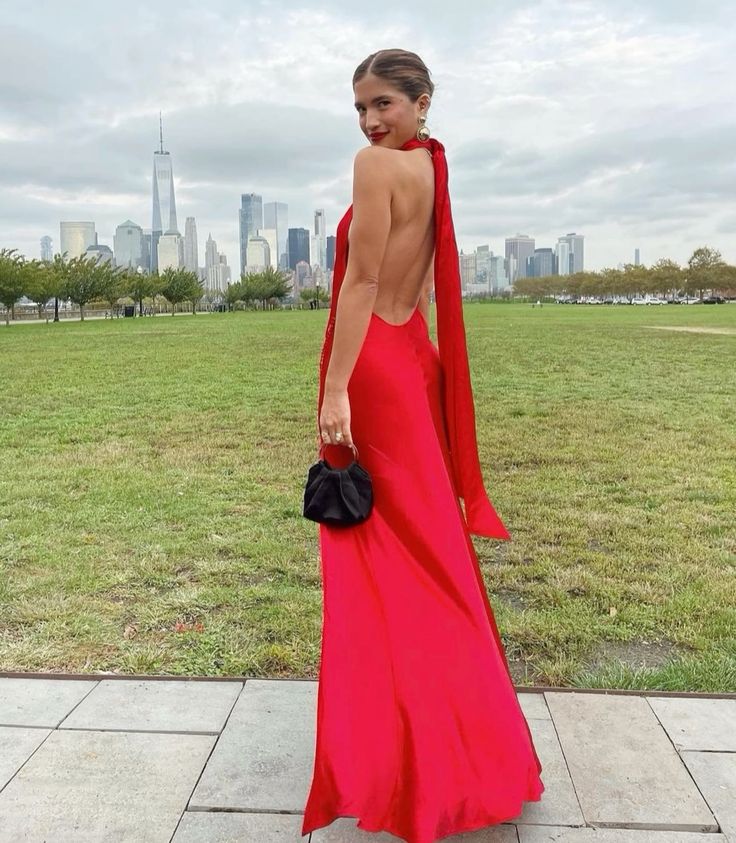 Robe de soirée en satin rouge simple et élégante avec ruban et dos nu, longue fente, sexy, robe d'invité de mariage, gh3054