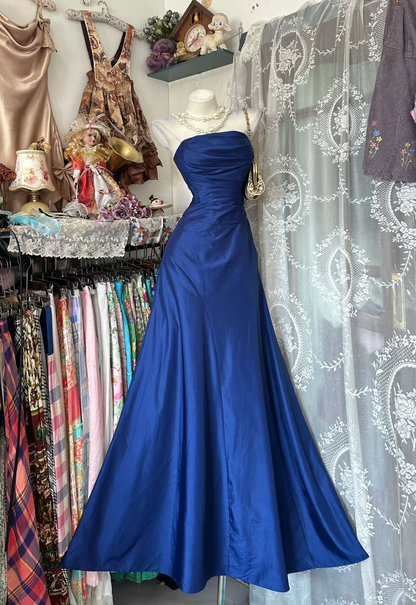 Elegant Vintage Blue Strapless Fitted Waist Slim Long Prom & Evening Party Dress gh8478