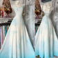 Vintage White Base Light Blue Tie-Dye Spaghetti Strap Fitted Waist Slim A-Line Prom & Evening Party Dress gh8479