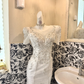 White Short Sleeve Rhinestone Waist-Cinched Figure-Flattering Sexy Bodycon Romantic Dress, Wedding Gown gh7752