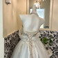 Ivory Strapless Bow Neckline Waist-Cinched Voluminous Full Skirt Luxury Elegant Romantic Dress, Wedding Gown gh7631