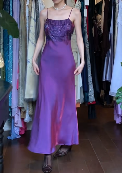 Purple Vintage Mermaid Prom Dress Spaghetti Straps Square Neck Sequin Ruffle Satin Long Evening Gown gh9601