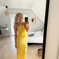 Yellow shiny fashion sequins two-piece suit long seaside holiday travel party dress gh4860