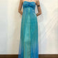 Blau glänzend Mode Farbverlauf Gold Spray Retro elegante Sling lange Tüll Ballkleid Abendkleid Partykleid gh3458