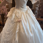 Cream White Vintage Palace Wedding Gown, V‑Neck Puff Mid‑Sleeve Lace Trim 3D Fabric Rose Satin Ball Gown Bridal Dress gh9069