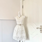 White Crochet Lace Sleeveless Short Cocktail Dress, Pearl Rhinestone Flower Buckle Waist Sash A‑Line Homecoming Party Gown gh9217