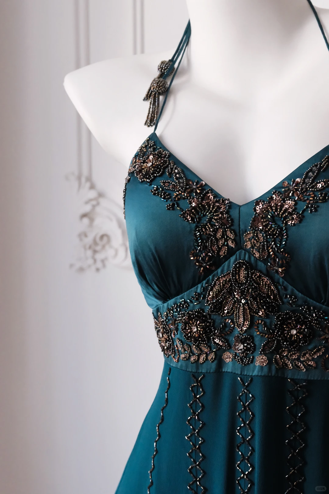 Women Teal Green Halter Short Prom Dress Vintage Bronze Beading Irregular Handkerchief Hem Cocktail Gown gh9562