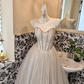 Ivory Shawl with Silver Rhinestones, Waist-Cinched Full Flared Skirt Elegant Romantic Dress, Wedding Gown gh7684