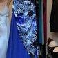 Blue Black Abstract Print Strapless Evening Gown Irregular Draped Overlay Sparkle Tulle Long Prom Dress gh9726