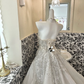 Silver Grey Strapless Rhinestone Cinched Waist Full Flared Skirt Long Romantic Dress, Wedding Gown gh7798