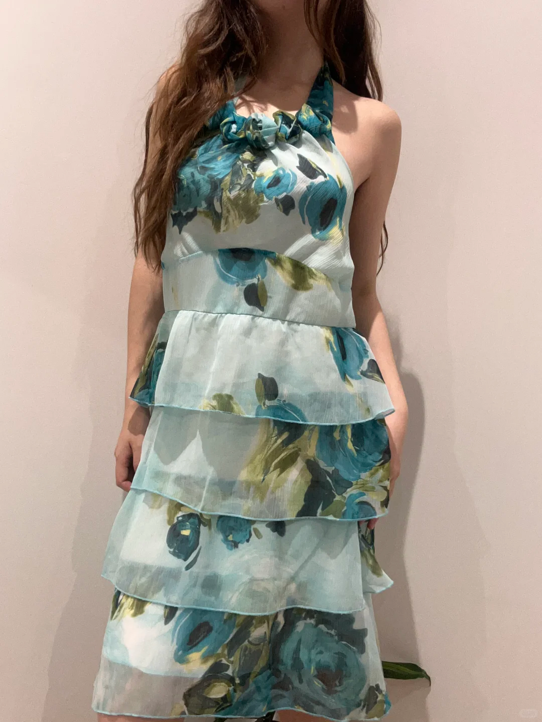 Light Teal Vintage Luxury Printed Halter Prom & Evening Party Dress gh8444