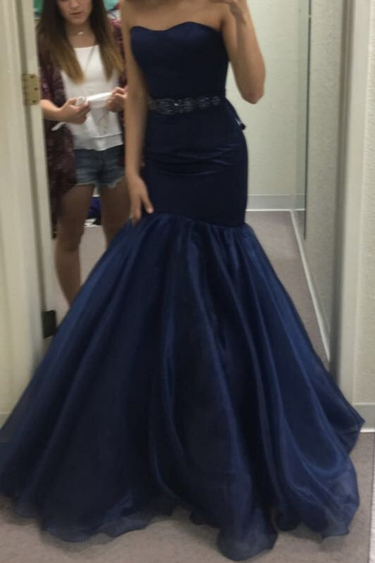 girlhomeshops-Elegant Navy Satin & Tulle Mermaid Gown for Formal Events gh5815