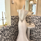 White Sleeveless Waist-Cinched Figure-Flattering Sexy Bodycon Long Romantic Dress, Wedding Gown gh7736