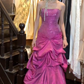 Fuchsia Strapless All Over Sequin Ruched Tiered Mermaid Long Evening Prom Dress gh9782