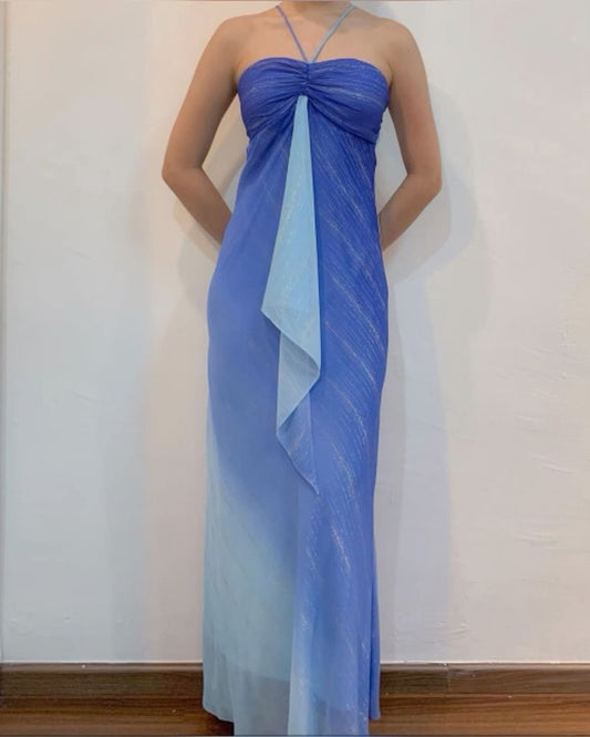 Girlhomeshops - Robe de bal longue en mousseline de soie à bretelles dégradées bleues, à la mode, longueur au sol, robe de remise de diplôme, gh5517