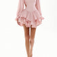 Girlhomeshops - Robe de soirée courte rose à manches longues et volants en mousseline de soie (gh5334)