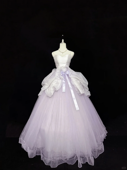Lavender Spaghetti Strap Cinched Waist Voluminous Princess Skirt Romantic Dress, Wedding Gown gh7911