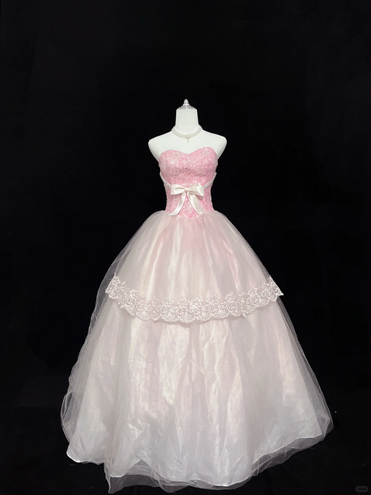 Blush Pink Gradient Strapless Cinched Waist Voluminous Princess Skirt Romantic Dress, Wedding Gown gh8047