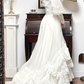 Ivory Vintage Lace High‑Neck Puff‑Sleeve Draped Ruched Long Train Wedding Dress gh8768