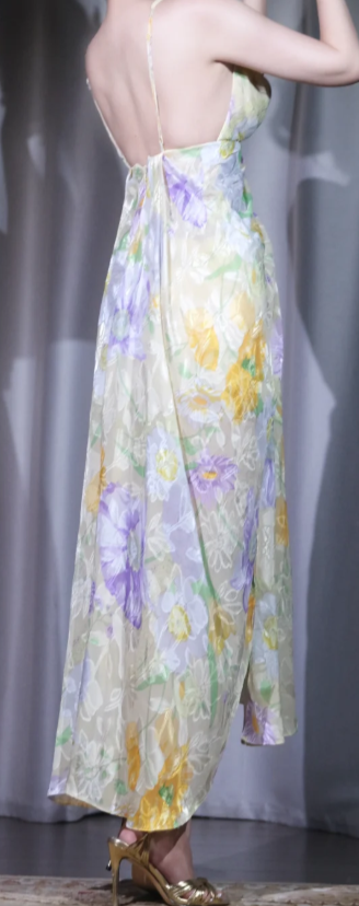✨Girlhomeshops-Halter Floral Maxi Party Dress Deep V High Slit Irregular Flowy Vacation Gown gh10035