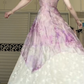 Lavender Tie‑Dye Floral Butterfly Print Spaghetti Strap Ball Gown, Lace Patchwork Irregular Tulle Formal Prom Dress gh9014