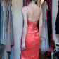 Orange Satin Strapless Sweetheart Evening Gown Hand Beaded Rhinestone High Slit Mermaid Long Prom Dress gh9718