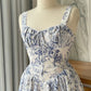 girlhomeshops-- Robe de soirée courte en mousseline de soie, élégante, à fleurs bleues, pour femmes et filles, robe de soirée de jardin, porcelaine bleue et blanche gh5718