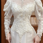 White Vintage Tulle Mermaid Wedding Prom Dress, Lace High Neck Illusion Sweetheart, Leg‑of‑Mutton Lace Sleeves, Floral Lace Appliqués, Scalloped Lace Long Train gh8686