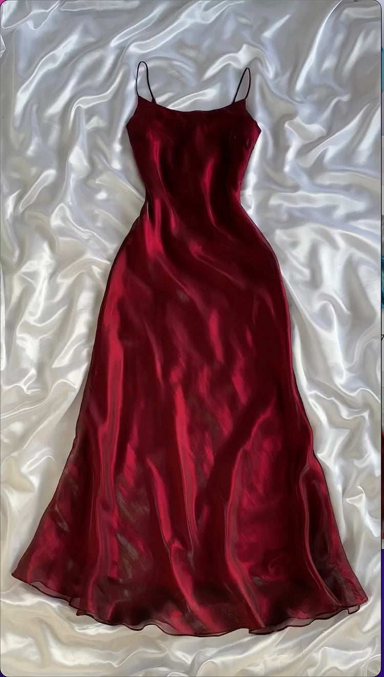 Rotes glänzendes elegantes Spaghettiträger lang elegantes Tüll Partykleid Ballkleid Abendkleid gh3270