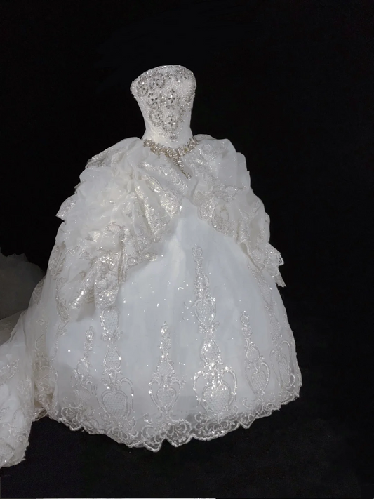 White Strapless Waist-cinched A-line Floor-length Formal Gown, Wedding Dress, Birthday & Prom Dress gh7179
