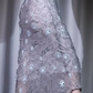 ✨Girlhomeshops-Grey Halter V Neck Midi Party Dress Floral Embroidered Sequin Beaded Sheer Mesh Evening Gown gh10059