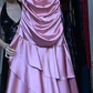 Dusty Pink Halter Deep V Cowl Neck Satin Asymmetrical Tiered Ruffle Long Evening Prom Dress gh9777