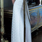 White vintage elegant fashion exquisite lace green ribbon long satin floor length small tail prom dress evening dress party dress prom dress wedding dress wedding guest dress bridesmaid dress gh3789