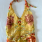 Yellow Vintage Printed Halter Fitted Waist Tiered Long Prom & Evening Party Dress gh8455