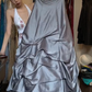 Strapless Silver Grey Satin Prom Dress Hand Beaded Rhinestone Tiered Stacked Ruffle Formal Gown gh9803