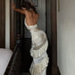 Robe longue sirène glamour de luxe, dos nu, décolleté plongeant | Satin crème, froncée, idéale pour un gala, tapis rouge ou événement mondain haut de gamme gh6438