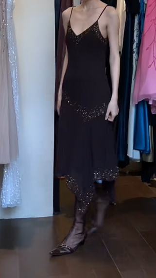Dark Brown Vintage Gatsby Cocktail Dress Spaghetti Straps V Neck Hand Beaded Chiffon A Line Midi Evening Gown gh9617