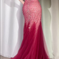 ✨Girlhomeshops-Burgundy Ombre Rhinestone Beaded Mermaid Prom Dress gh10172