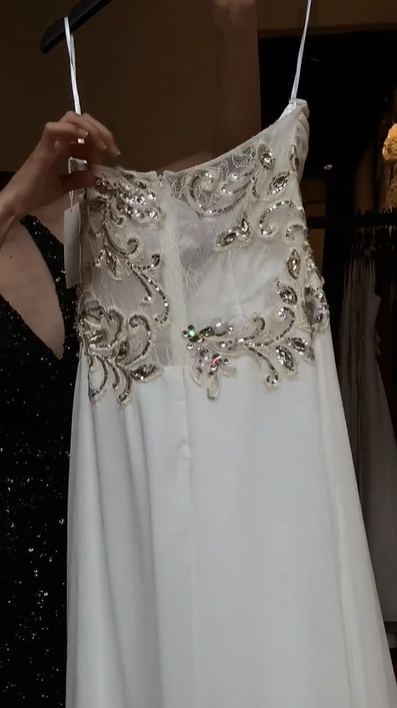 Spaghetti Strap White Chiffon Prom Dress Sweetheart Neck Beaded Sequin Embroidery High Slit Formal Evening Gown gh9809