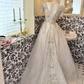 Silver Gray Beaded V-Neck Waist-Cinched Full Flared Skirt Classic Elegant Romantic Dress, Wedding Gown gh7638