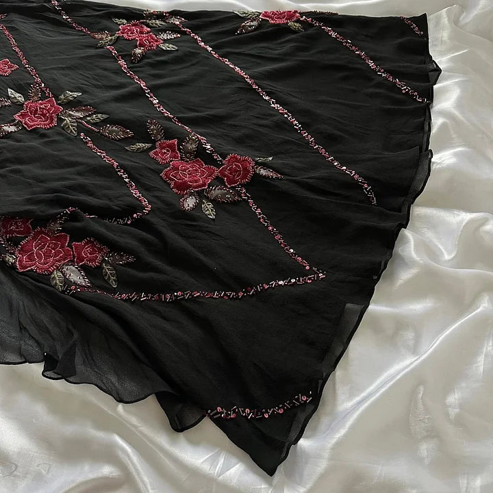 Robe de soirée longue en tulle à fleurs et perles, noire, magnifique, moulante, sans bretelles, exquise, rose rouge, gh3157