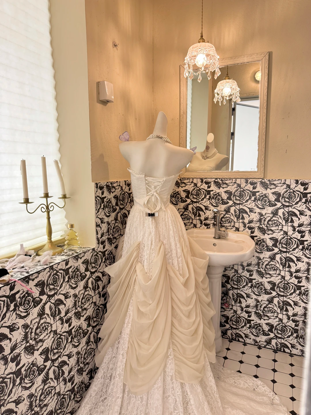 Ivory Strapless Lace Sexy Stylized Skirt Long Elegant Romantic Dress, Wedding Gown gh7729