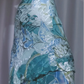 Spaghetti Strap Teal Floral Midi Evening Dress, Satin Gown with 3D Bow & Asymmetrical Ruffle gh9909