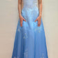 Girlhomeshops – Blau-weißes, exquisites, florales, modisches, bodenlanges Ballkleid mit Farbverlauf, Tube-Top, gh5515