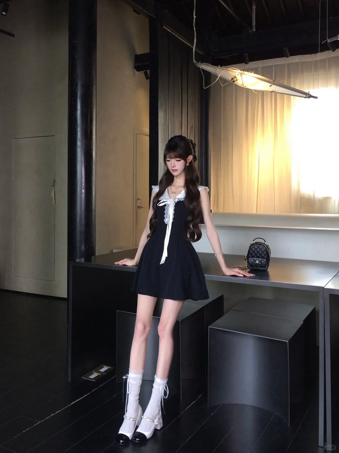 Black White Contrast Homecoming Dress Sleeveless Lace Collar Mini Prom Dress gh9405