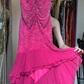 Fuchsia Spaghetti Strap Beaded Sequin Asymmetrical Ruffle Chiffon Evening Gown gh9815
