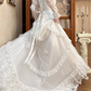 Ivory Vintage Lace Wedding Gown, Cut‑out High Neck With Keyhole V‑Detail, Puff Lace Long Sleeves With Tiered Ruffle Cuffs, Floral Lace Appliqué Waistband, A‑Line Multi‑Tier Ruffle Lace Long Train, Prom Dress gh8650