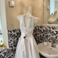 White Strapless Waist-Cinched Satin Minimalist Luxury Long Romantic Dress, Wedding Gown gh7603