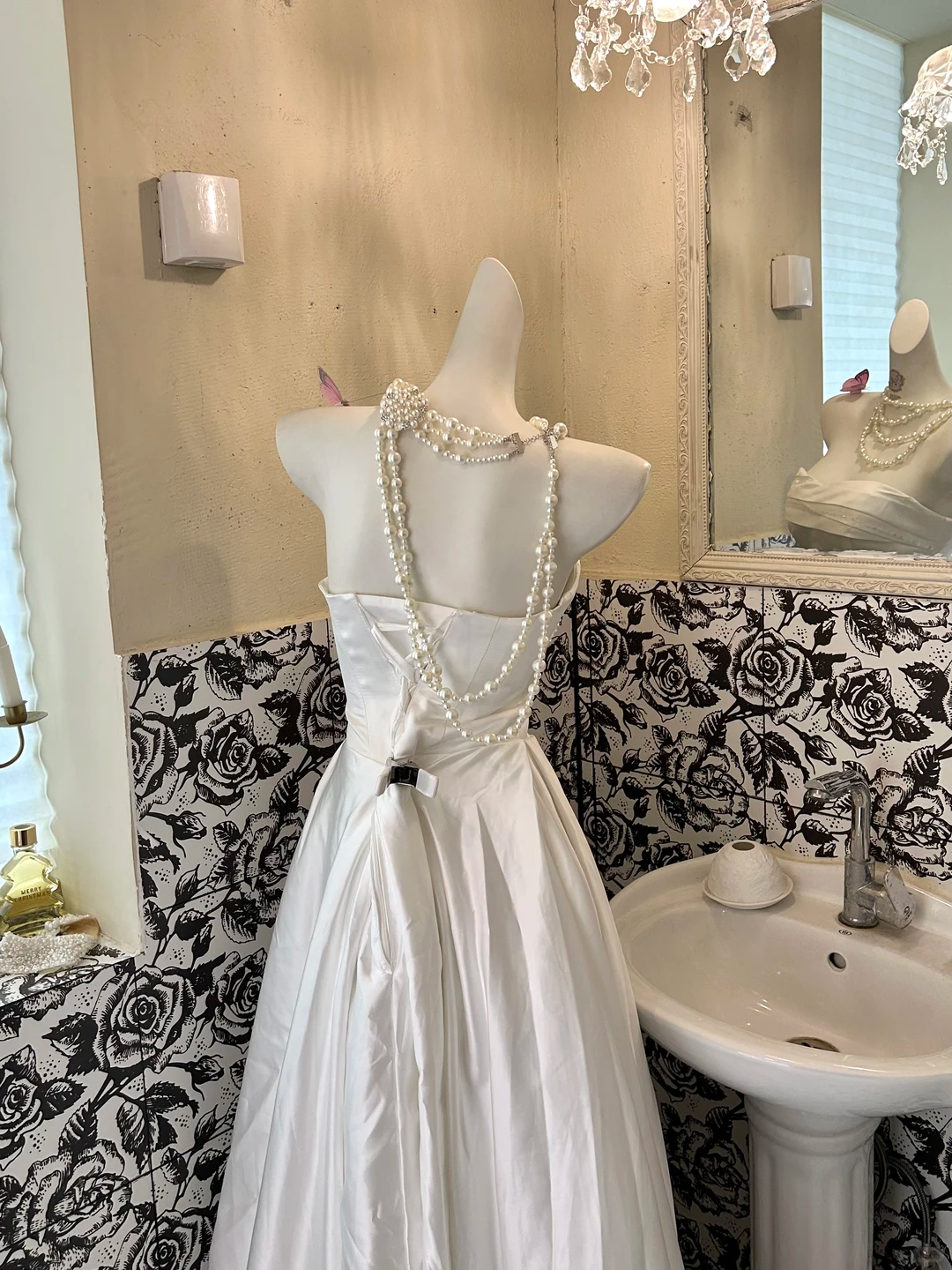 White Strapless Waist-Cinched Satin Minimalist Luxury Long Romantic Dress, Wedding Gown gh7603